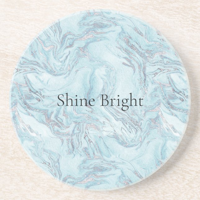 Blue Aqua Silver Marble Underlägg (Framsidan)