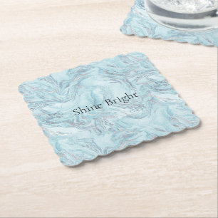 Blue Aqua Silver Marble Underlägg Papper