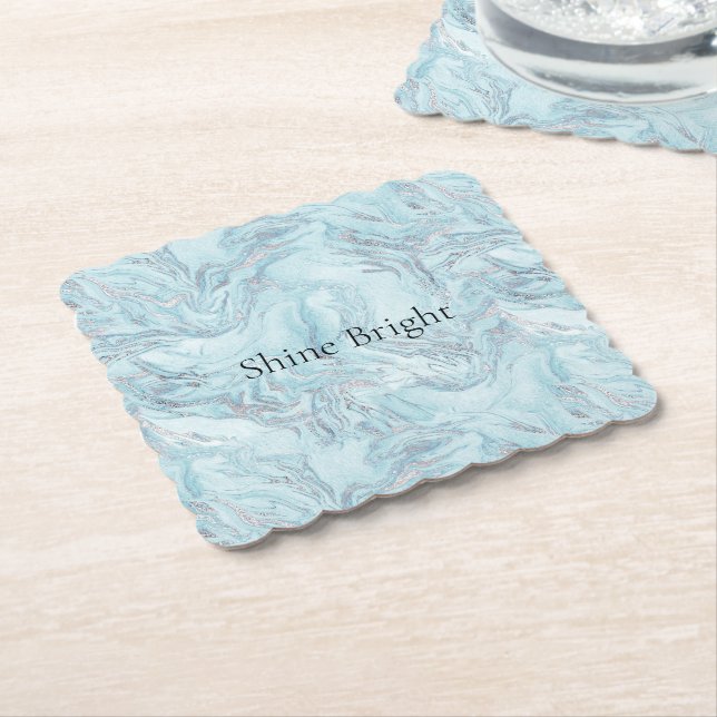 Blue Aqua Silver Marble Underlägg Papper (Vinklad)