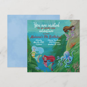 Blue, Aqua-Sjöjungfruar, Octopus Birthday-inbjudan Inbjudningar
