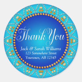 Blue Aqua Sol Wedding Favor Tack Sticker Runt Klistermärke