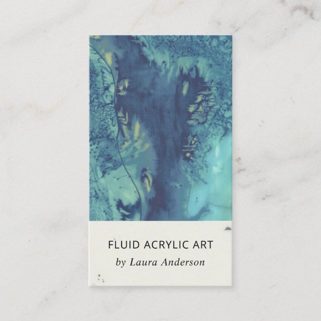 BLUE AQUA TEAL FLUID ACRYLIC RESIN ART ARTIST BUSI VISITKORT (Framsida)