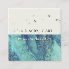 BLUE AQUA TEAL FLUID ACRYLIC RESIN ART ARTIST FYRKANTIGT VISITKORT