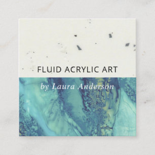 BLUE AQUA TEAL FLUID ACRYLIC RESIN ART ARTIST FYRKANTIGT VISITKORT