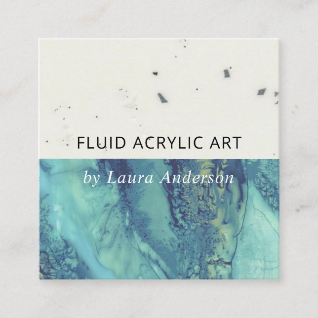 BLUE AQUA TEAL FLUID ACRYLIC RESIN ART ARTIST FYRKANTIGT VISITKORT (Framsida)