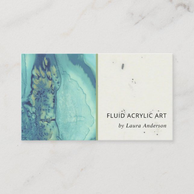 BLUE AQUA TEAL FLUID ACRYLIC RESIN ART ARTIST VISITKORT (Framsida)