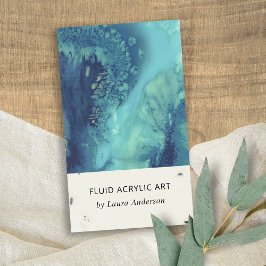BLUE AQUA TEAL FLUID ACRYLIC RESIN ART ARTIST VISITKORT