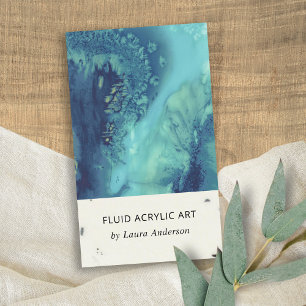 BLUE AQUA TEAL FLUID ACRYLIC RESIN ART ARTIST VISITKORT