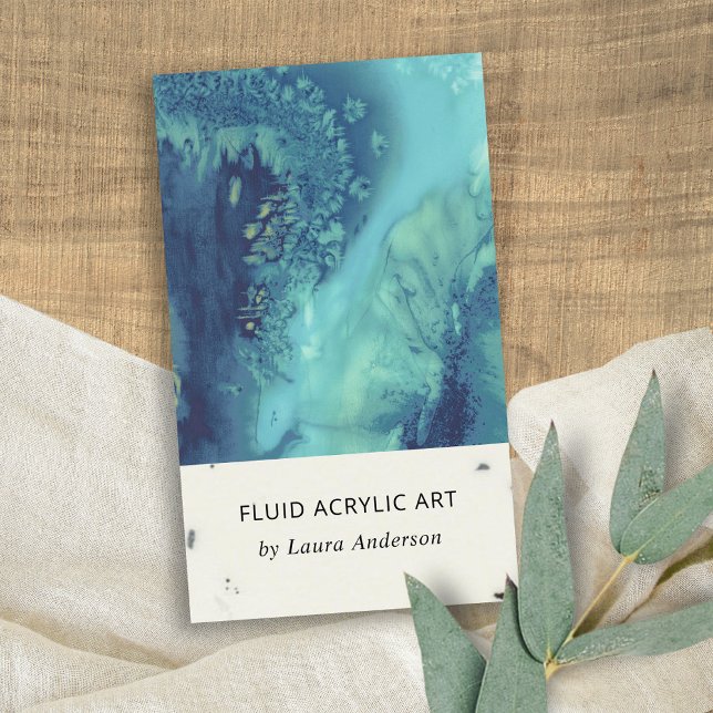 BLUE AQUA TEAL FLUID ACRYLIC RESIN ART ARTIST VISITKORT (Skapare uppladdad)