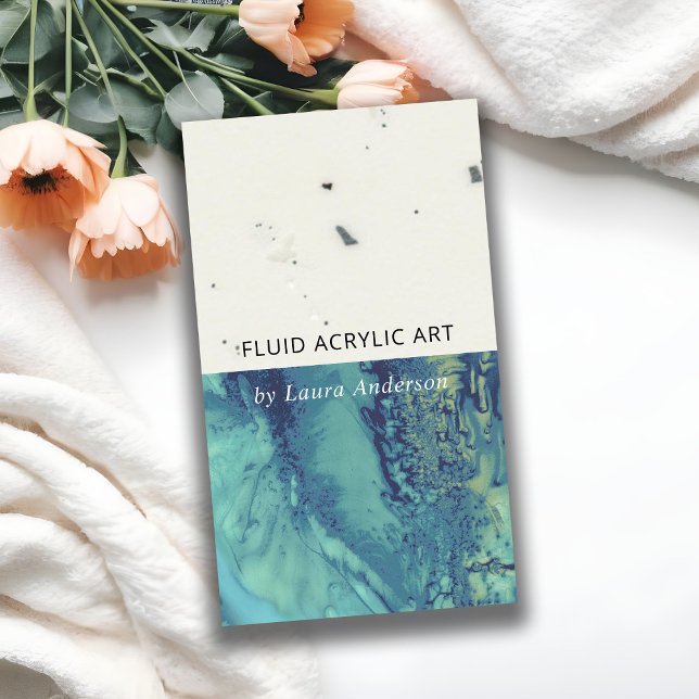 BLUE AQUA TEAL FLUID ACRYLIC RESIN ART ARTIST VISITKORT (Skapare uppladdad)