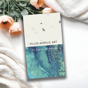 BLUE AQUA TEAL FLUID ACRYLIC RESIN ART ARTIST VISITKORT