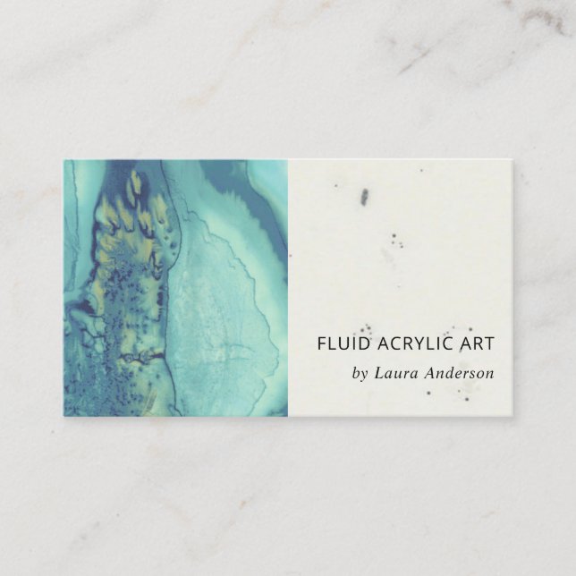 BLUE AQUA TEAL FLUID ACRYLIC RESIN ART ARTIST VISITKORT (Framsida)