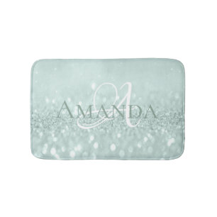 Blue Aqua Tiffany Pastel Glitter Namn Monogram Badrumsmatta