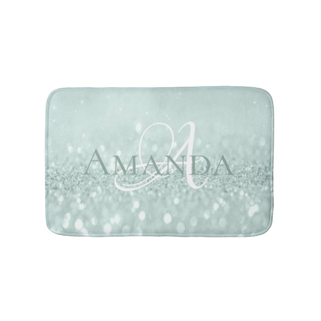 Blue Aqua Tiffany Pastel Glitter Namn Monogram Badrumsmatta (Framsidan)