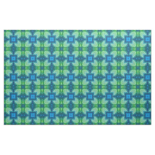 Blue Aqua Turcos Lime Green Bali Batik Mönster Tyg