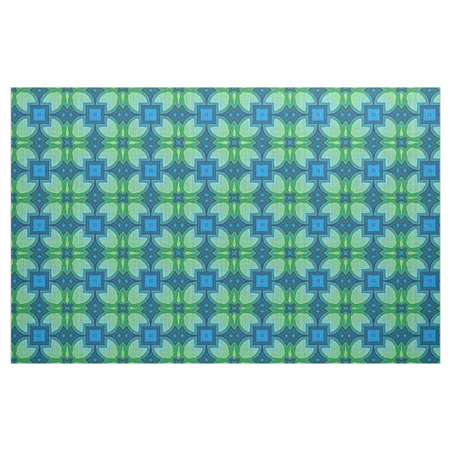 Blue Aqua Turcos Lime Green Bali Batik Mönster Tyg (Fat Quarter)