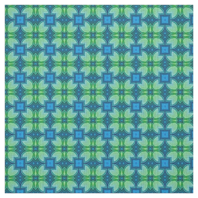Blue Aqua Turcos Lime Green Bali Batik Mönster Tyg (Provkarta)