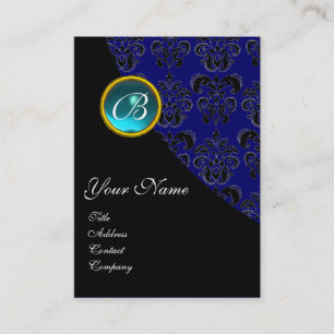 BLUE AQUAMARINE DAMASK MONOGRAM, turkvas rosa Visitkort