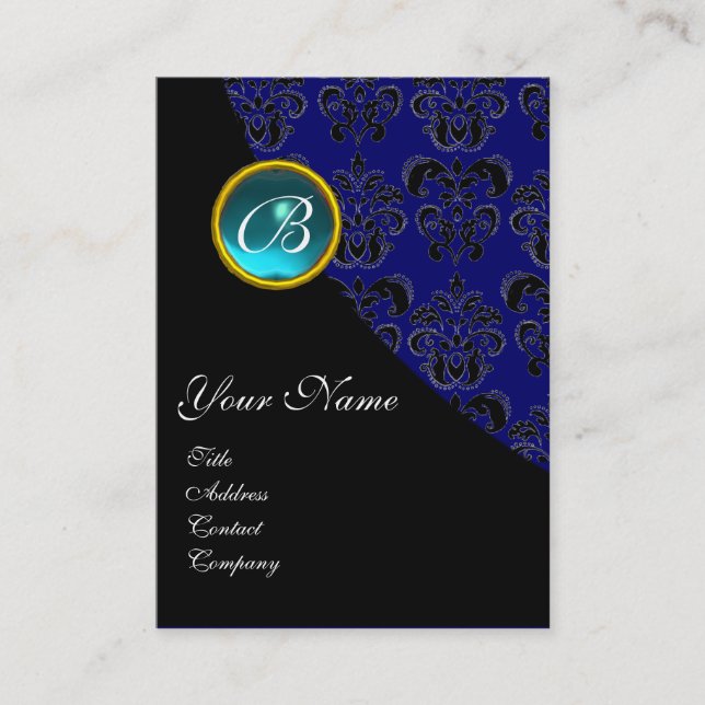 BLUE AQUAMARINE DAMASK MONOGRAM, turkvas rosa Visitkort (Framsida)