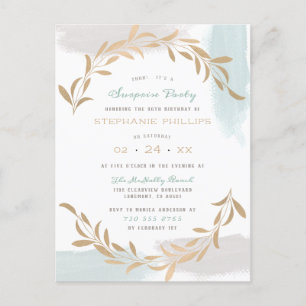 Blue Aquarelle Brushed Minimalist Surprise Party Inbjudan Vykort
