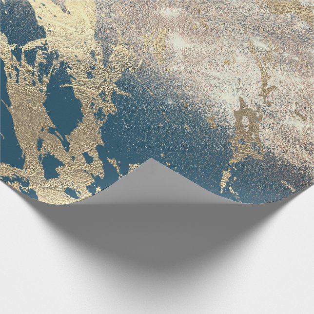 Blue Aquatic Teal Guld Marble Ro Glitter Spark Presentpapper (Hörn)
