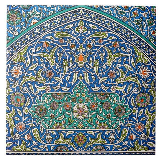 Blue Arabesque Design Kakelplatta (Framsidan)