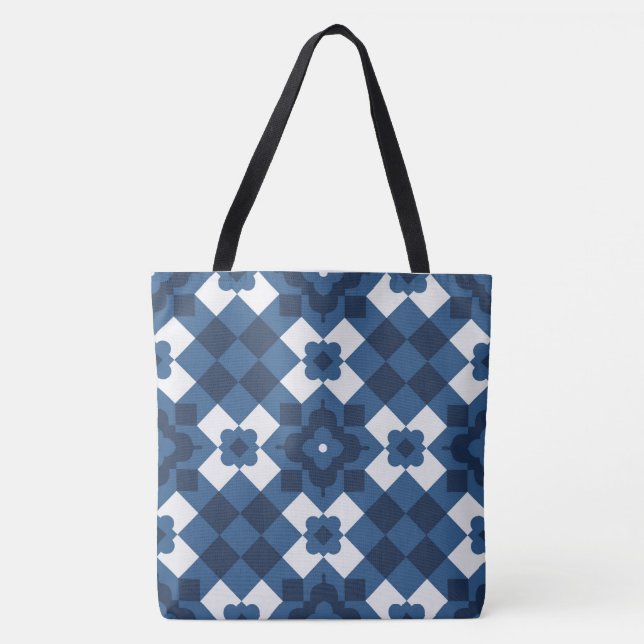 Blue Arabesque Mönster Tote Tygkasse (Framsida)