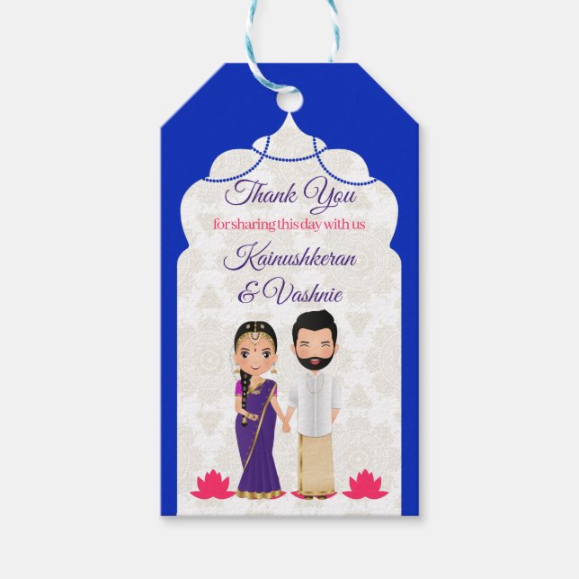 Blue Arabian arch gräns Tamil Telugu bröllop Presentetikett (Framsidan)