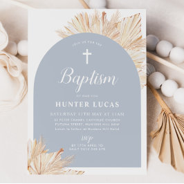 Blue Arch Boho Blommigt Boys Baptism Christening Inbjudningar
