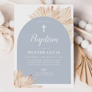 Blue Arch Boho Blommigt Boys Baptism Christening Inbjudningar