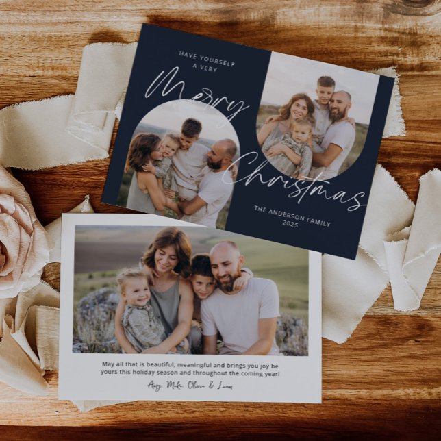 Blue Arch Photos Modern Elegant Script-jul Julkort (Skapare uppladdad)