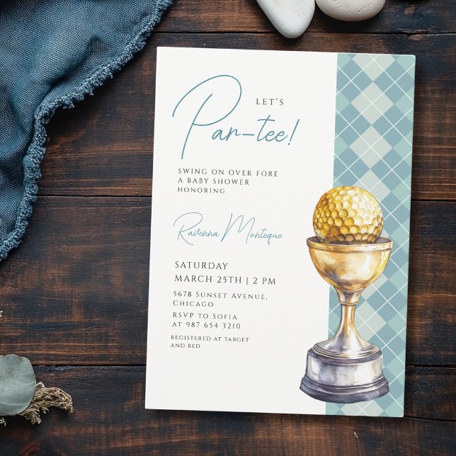 Blue Argyle Golf Trophy Lets Par-Tee Baby Shower Inbjudningar (Skapare uppladdad)