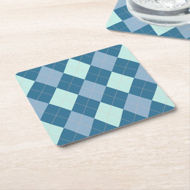 Blue Argyle Vintage Mönster Underlägg Papper Kvadrat (Vinklad)
