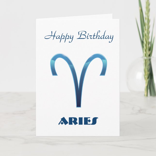 Blue Aries Zodiac Signs Grattis på födelsedagen Kort (Framsida)