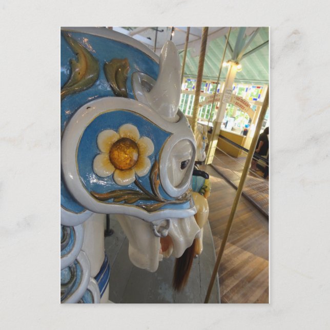 Blue Armored Horse Profile, Crescent Park Carousel Vykort (Framsida)