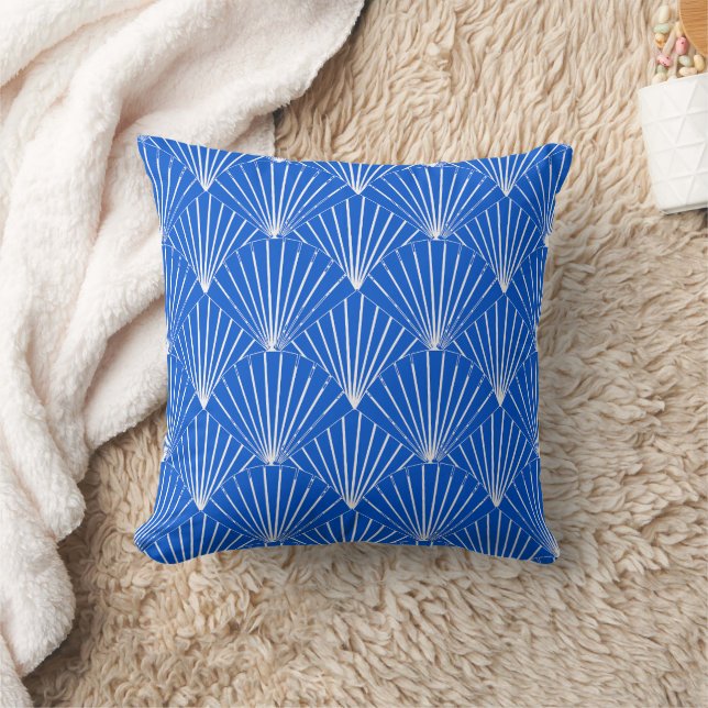Blue Art Deco Design Kudde (Filt)