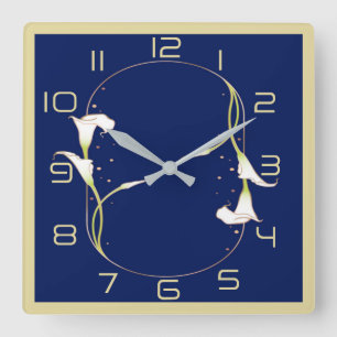 Blue Art Deco Fyrkantig Klocka