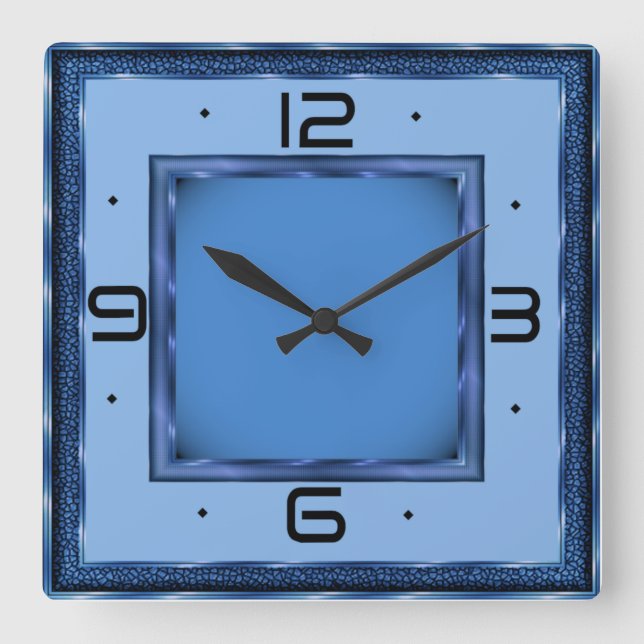 Blue Art Deco Fyrkantig Klocka (Framsida)