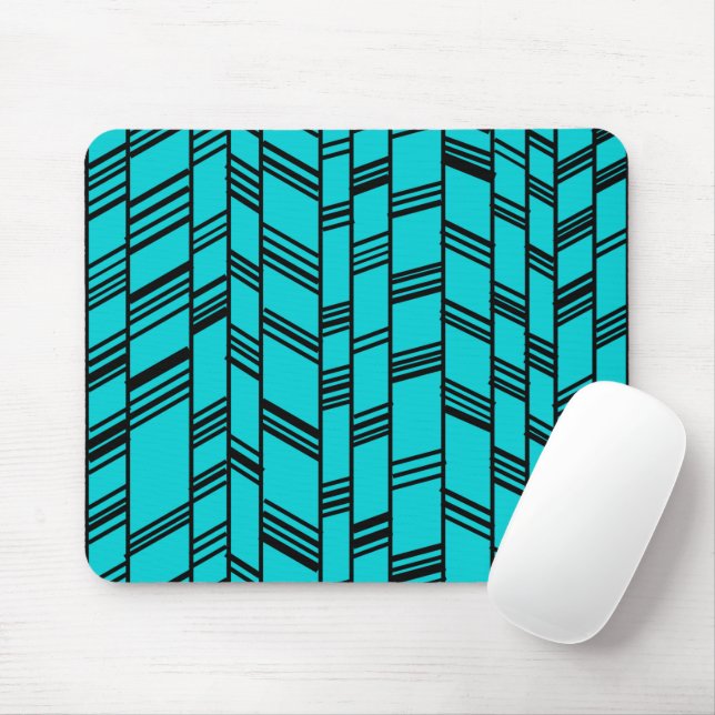 Blue Art Deco Linjer Musmatta (Med mus)