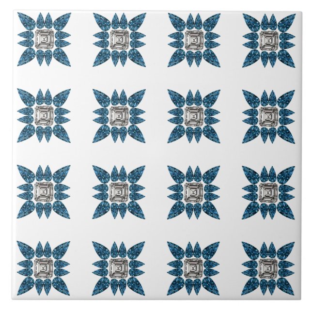 Blue Art Deco Mönster Kakelplatta (Framsidan)