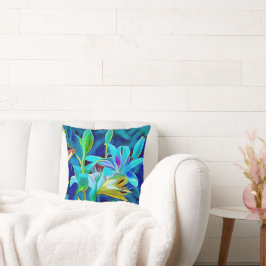 Blue Art Flowers Söt Dekorativ kudde