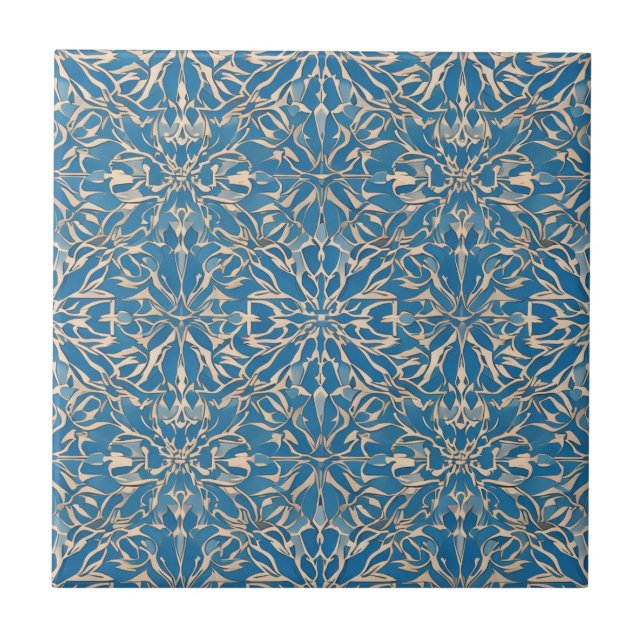 Blue Art nouveau maroccan Ethnic Kakelplatta (Framsidan)