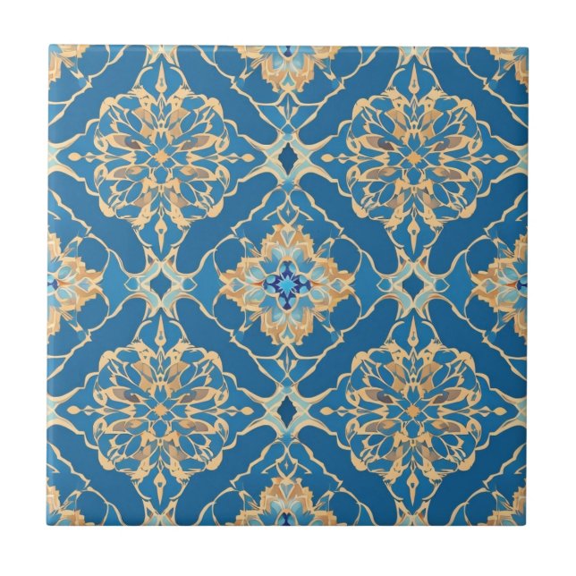 Blue Art nouveau maroccan Ethnic Kakelplatta (Framsidan)