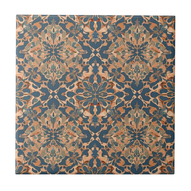 Blue Art nouveau maroccan Ethnic Kakelplatta (Framsidan)