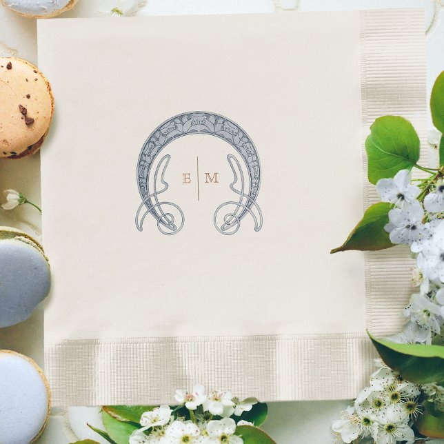 Blue Art nouveau Monogram Initialer Bord Decor Pappersservett (Skapare uppladdad)