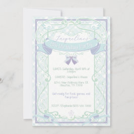 Blue Art Nouveau Princess Birthday Inbjudningar