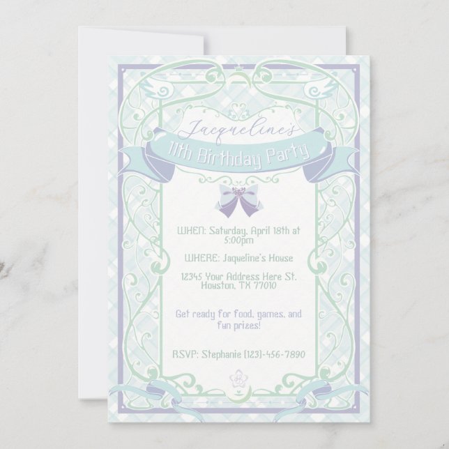 Blue Art Nouveau Princess Birthday Inbjudningar (Framsida)