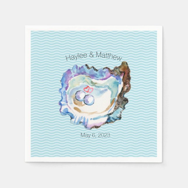 Blue Artsy Oyster 2 Pearls Hearls Pappersservett (Framsidan)