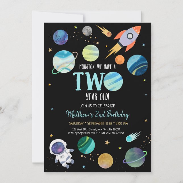Blue Astronaut Rymden, andra födelsedag Inbjudningar (Framsida)
