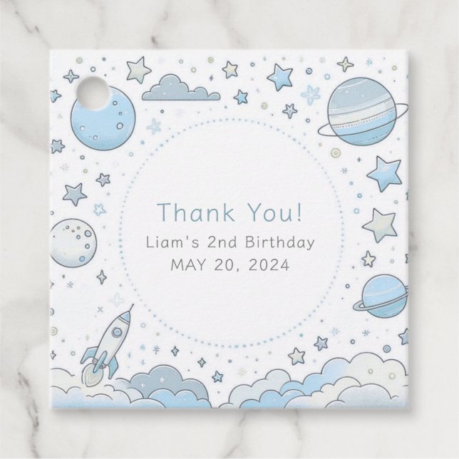 Blue Astronaut Rymden Barns födelsedag Tack Gåvor Etiketter (Framsida)